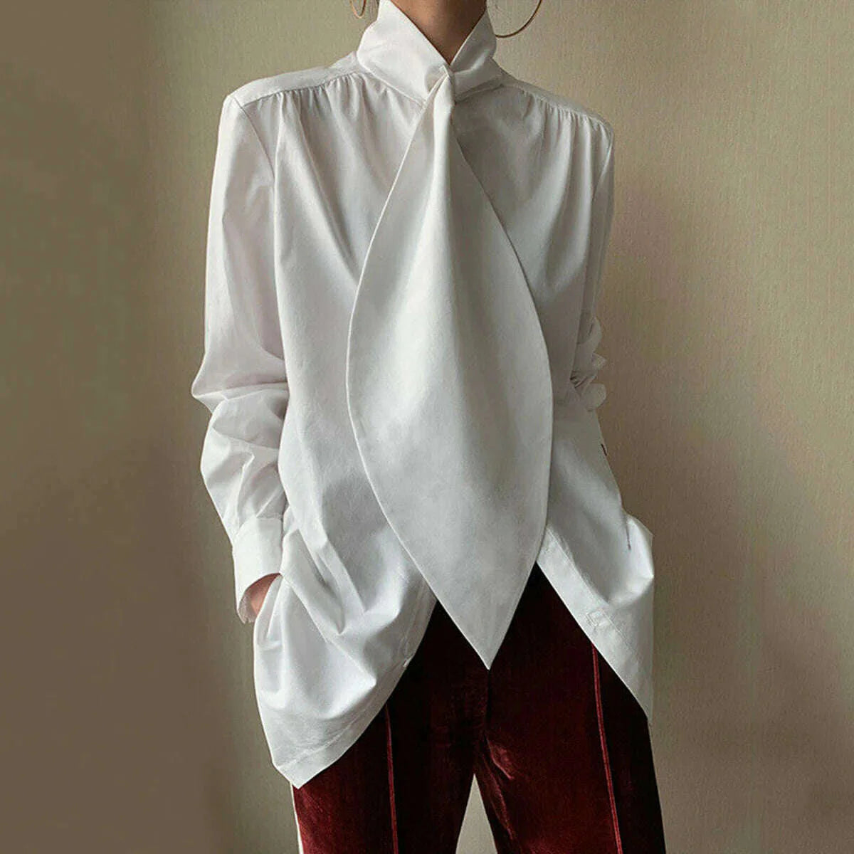 Yeezzi 2022 Spring Summer Female Elegant White Long Sleeves Oversize Tops Shirt Blouse For Women