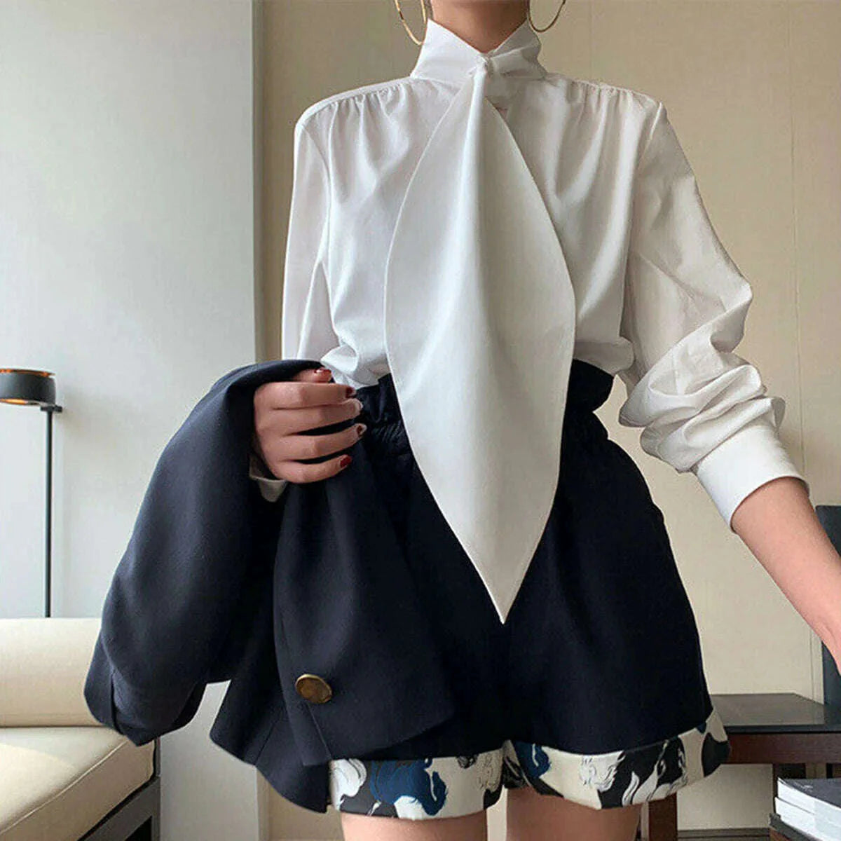 Yeezzi 2022 Spring Summer Female Elegant White Long Sleeves Oversize Tops Shirt Blouse For Women