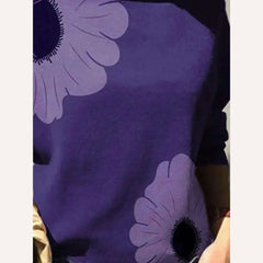 Yeezzi 2024 New Female Elegant Flower Printed Purple High Neck T-Shirts Spring Autumn Long Sleeve Loose Casual Tops for Women