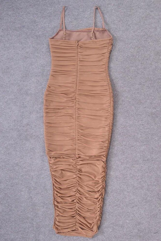 Zoe Bodycon Wrap Maxi Dress - Tan Brown