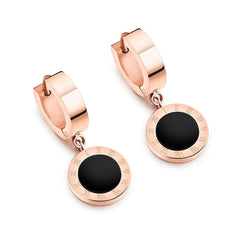 ZooMango Black Shell Roman Numerals Circle Hoop Earrings Titanium Steel Rose Gold Color Wedding Earrings For Women ZE18114