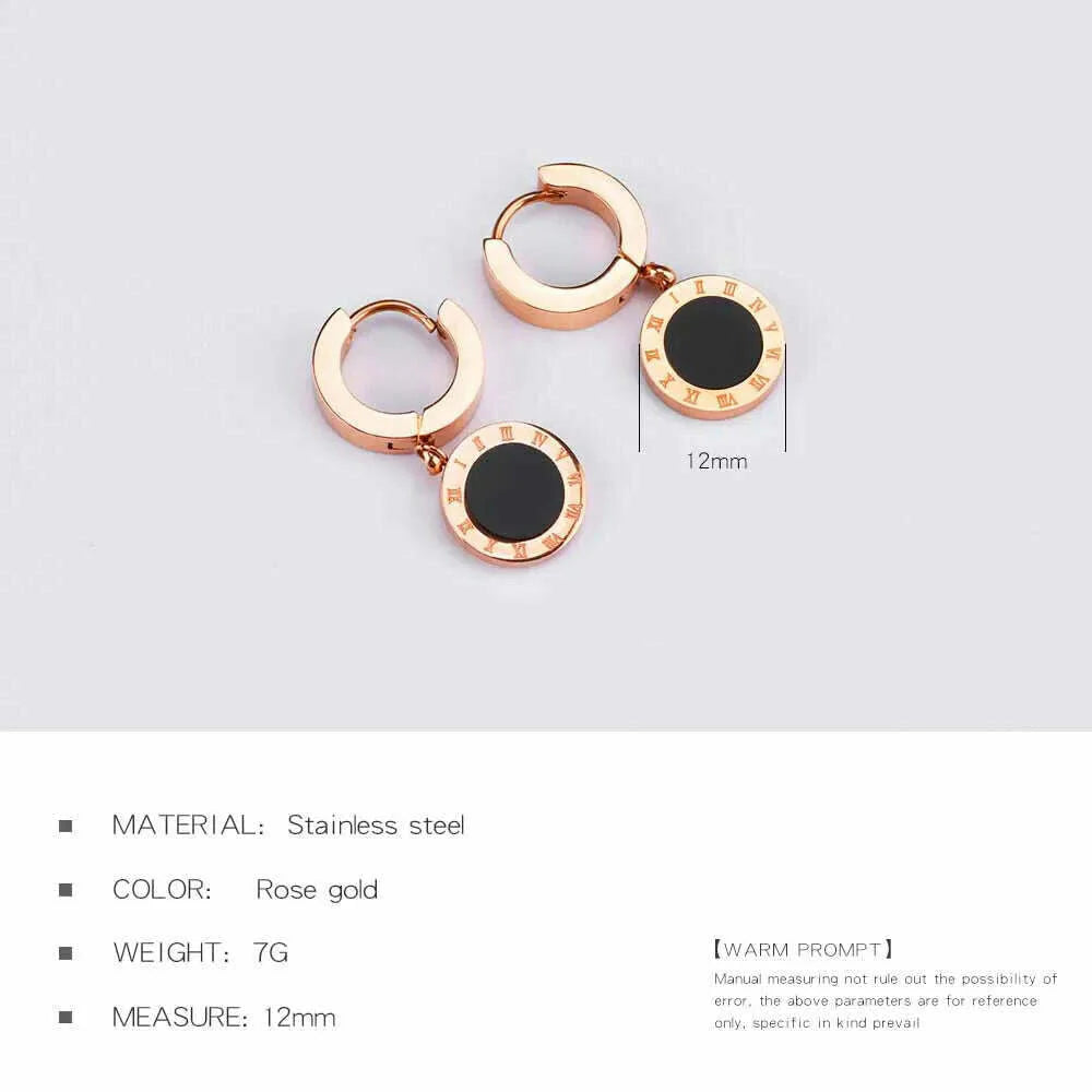 ZooMango Black Shell Roman Numerals Circle Hoop Earrings Titanium Steel Rose Gold Color Wedding Earrings For Women ZE18114